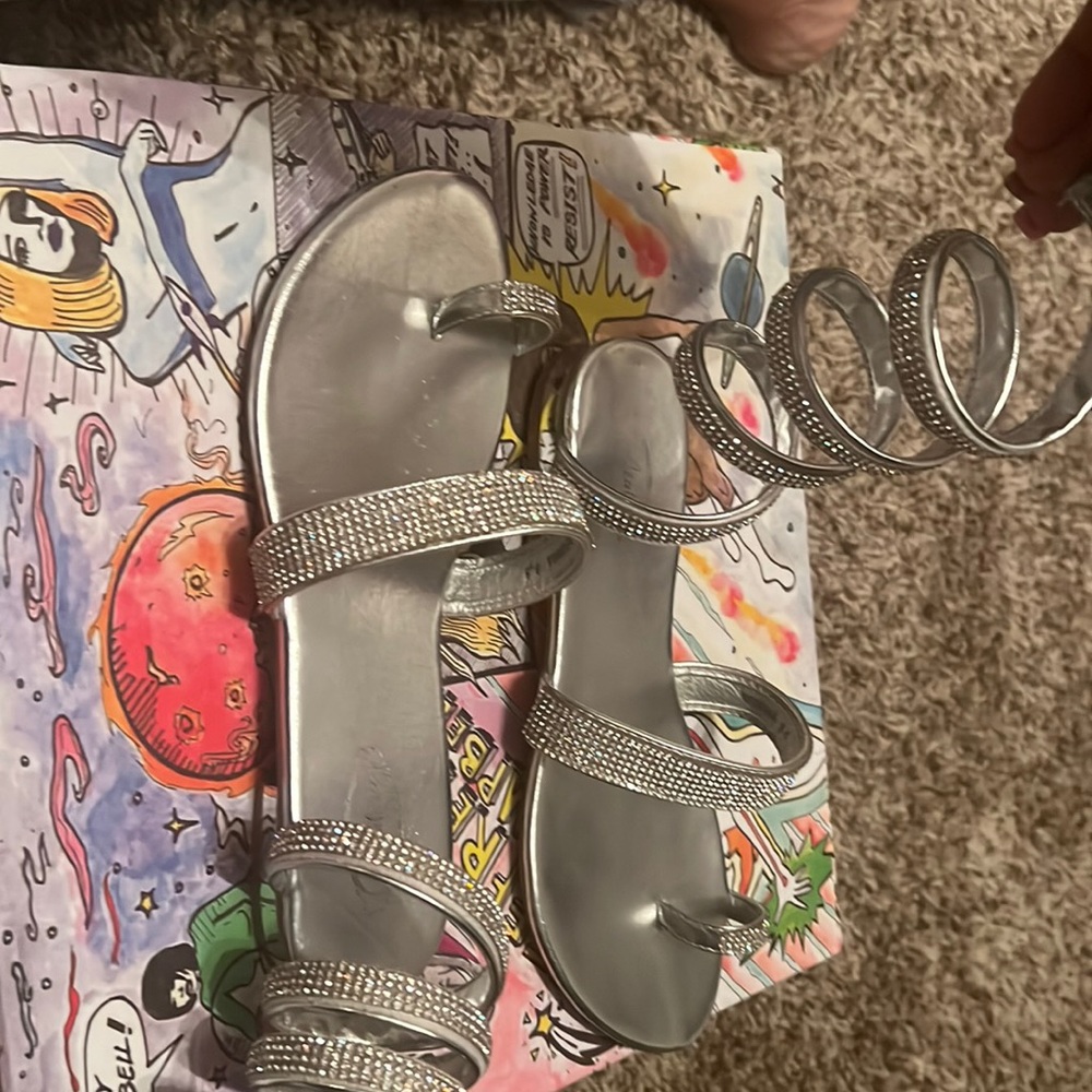 Silver ankle wrap sandle